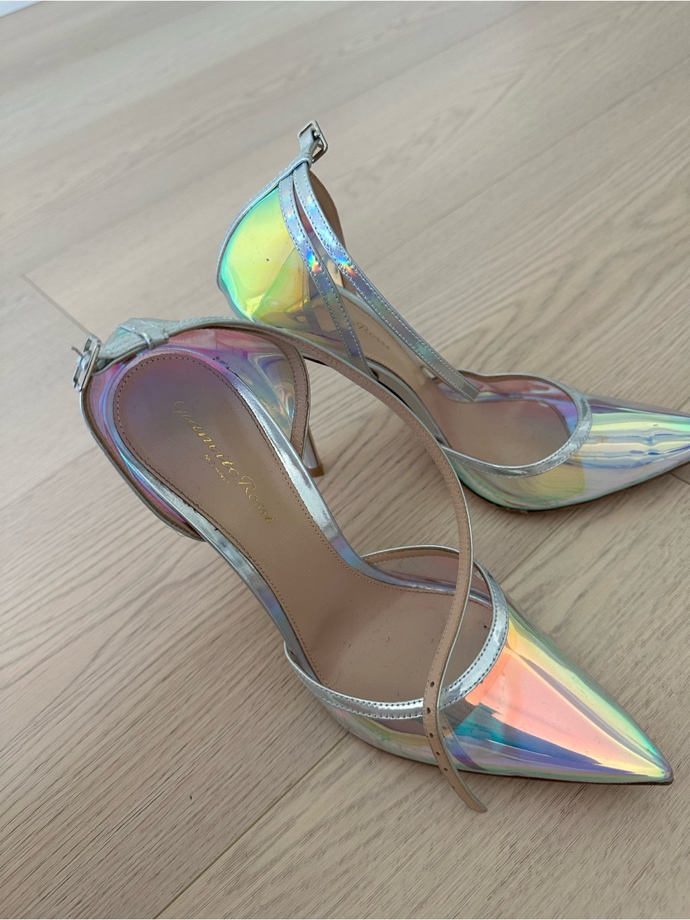 Gianvito Rossi Iridescent Pointed-Toe Ankle-Strap Heels - Picture 2 of 4
